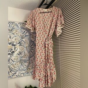 Max Studio Red and White Floral Midi Dress